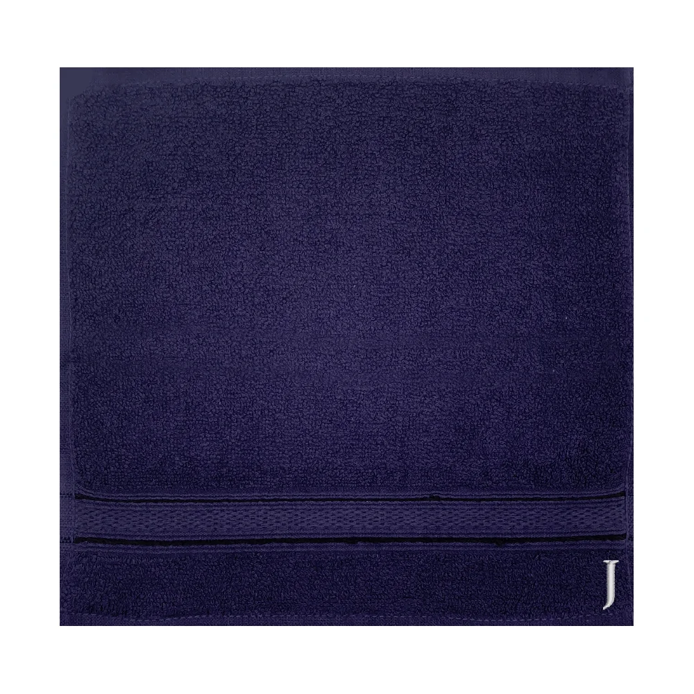 BYFT Daffodil Monogrammed Face Towel Navy Blue 30 x 30 Cm