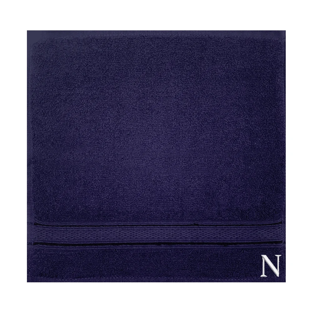 BYFT Daffodil Monogrammed Face Towel Navy Blue 30 x 30 Cm