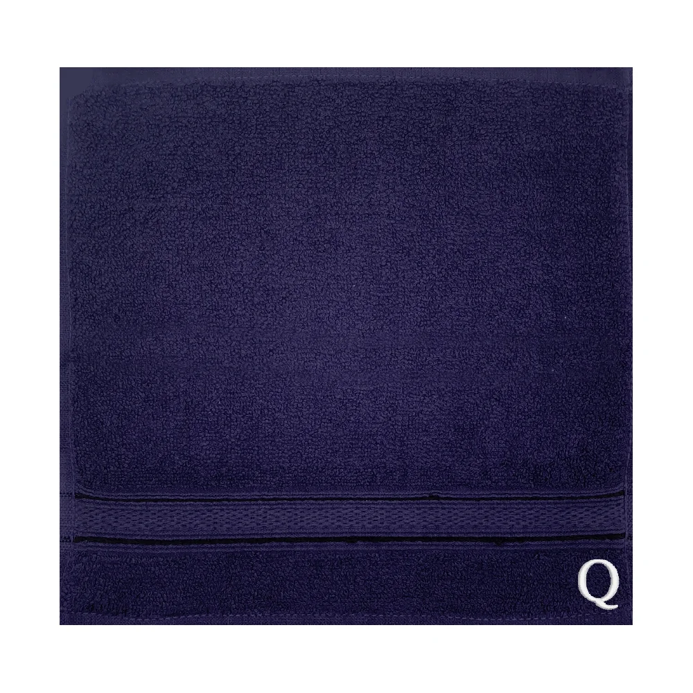 BYFT Daffodil Monogrammed Face Towel Navy Blue 30 x 30 Cm