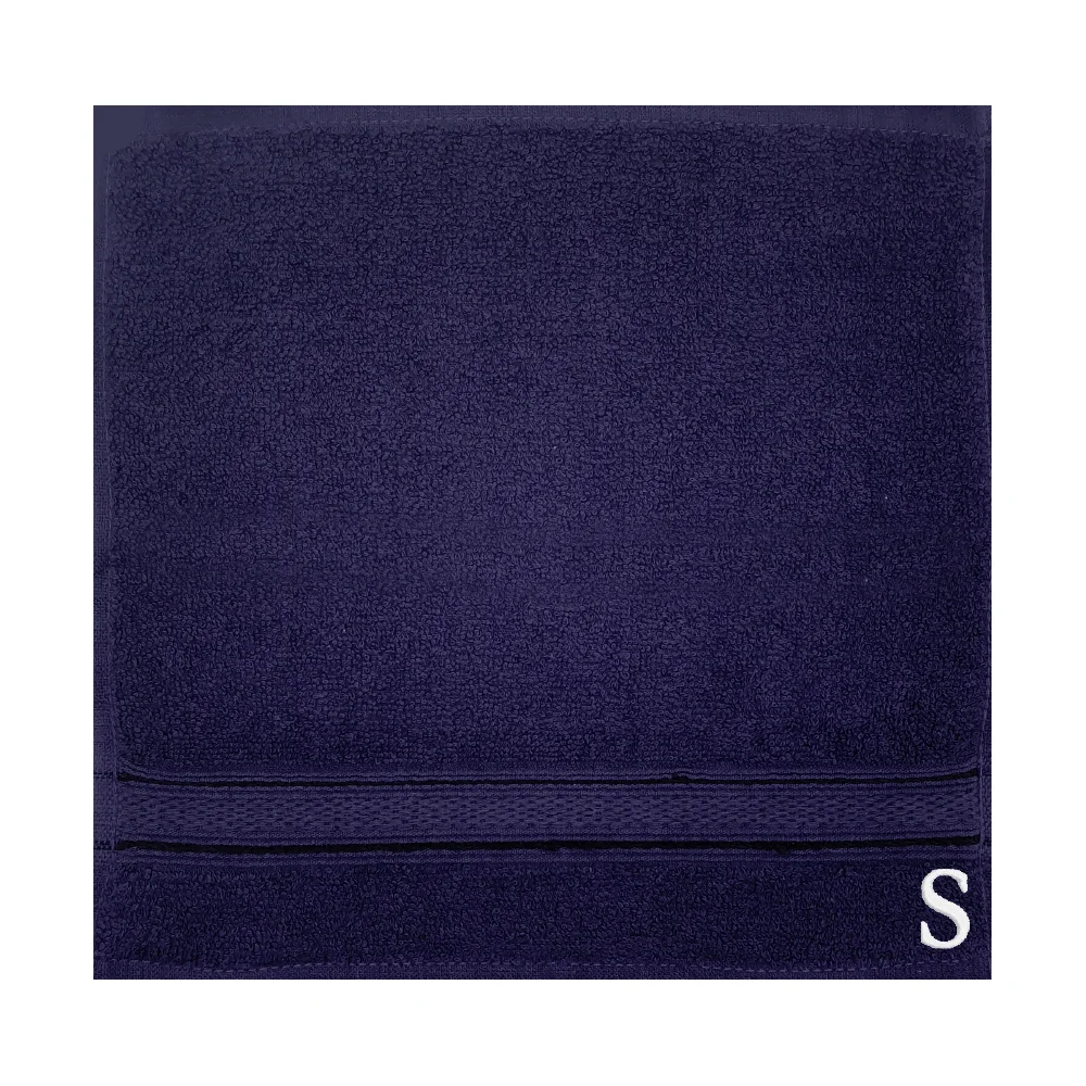 BYFT Daffodil Monogrammed Face Towel Navy Blue 30 x 30 Cm
