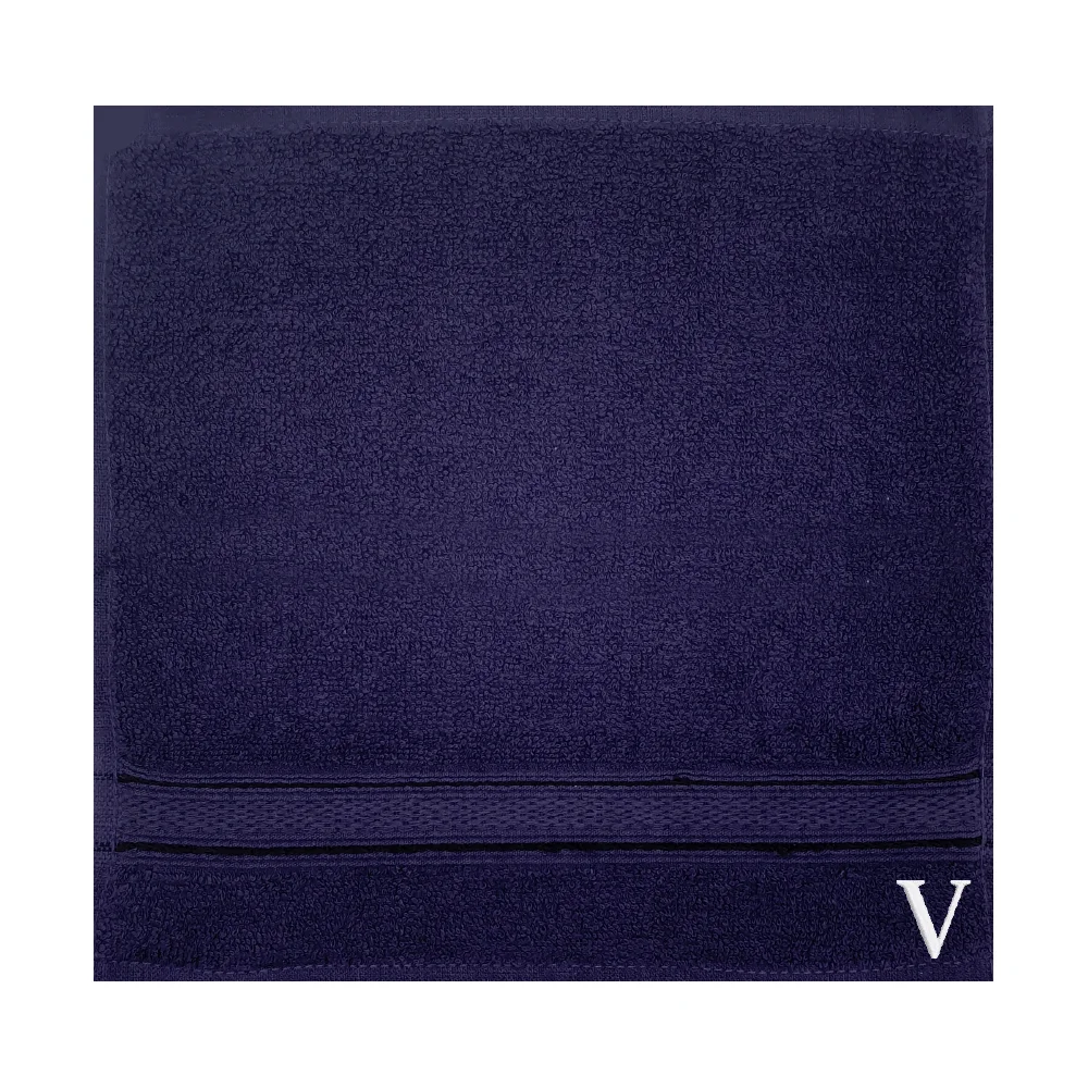 BYFT Daffodil Monogrammed Face Towel Navy Blue 30 x 30 Cm