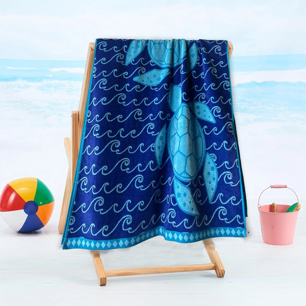 BYFT Mimosa Beach Towel Blue Turtle 86 X 162 Cm Cotton Pool Towel