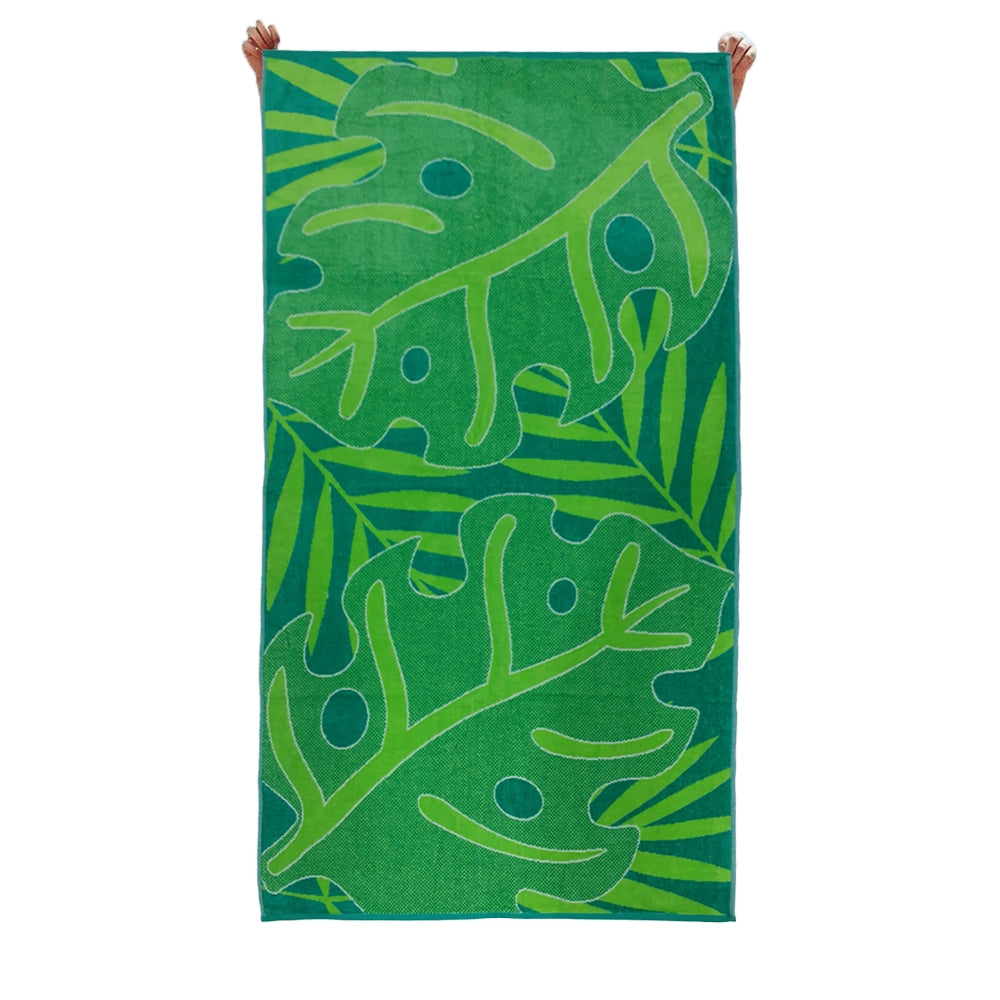 BYFT Mimosa Beach Towel Green Leaf 86 X 162 Cm Cotton Pool Towel