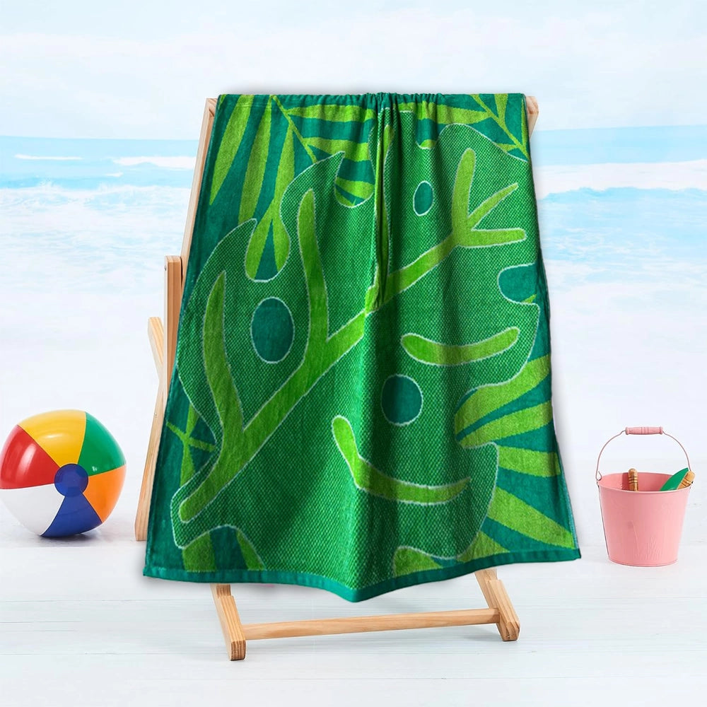 BYFT Mimosa Beach Towel Green Leaf 86 X 162 Cm Cotton Pool Towel