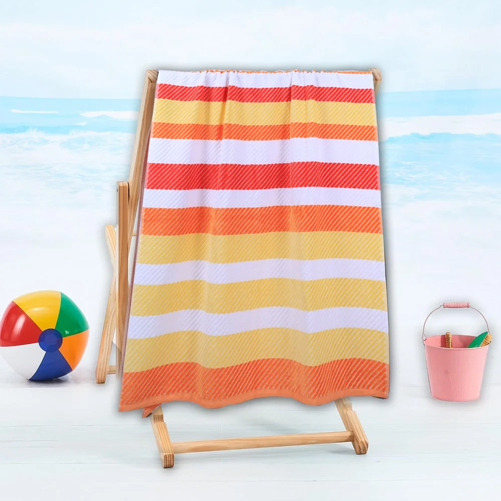 Mimosa Beach Towel Orange Horizontal Stripe Cotton Pool Towel
