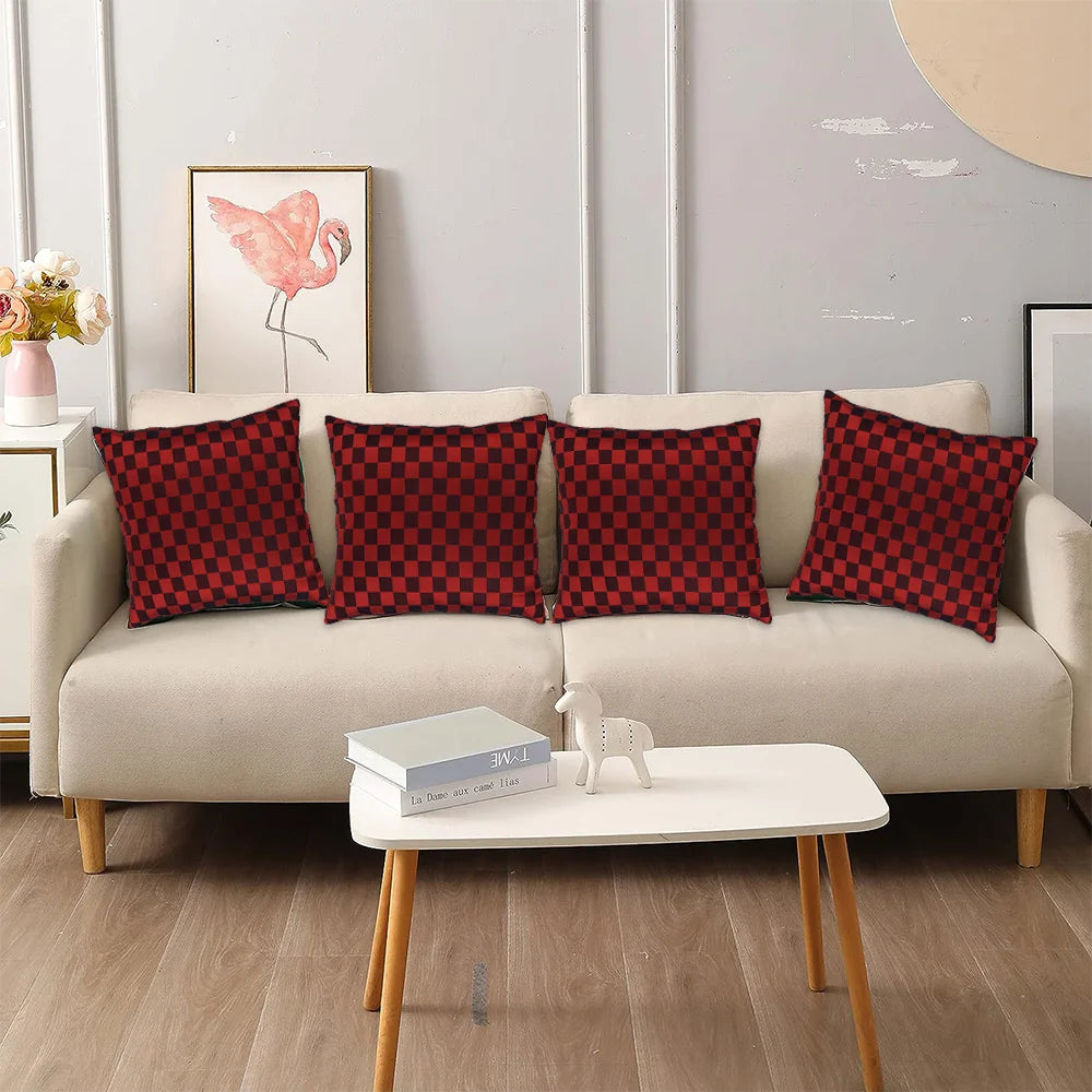 BYFT Orchard Cushion Cover 40 x 40 cm (Checkered Red & Black) 16 x 16 inch Luxury Decorative Cushion Cover for Sofa, Bed & Living Room - Set of 02