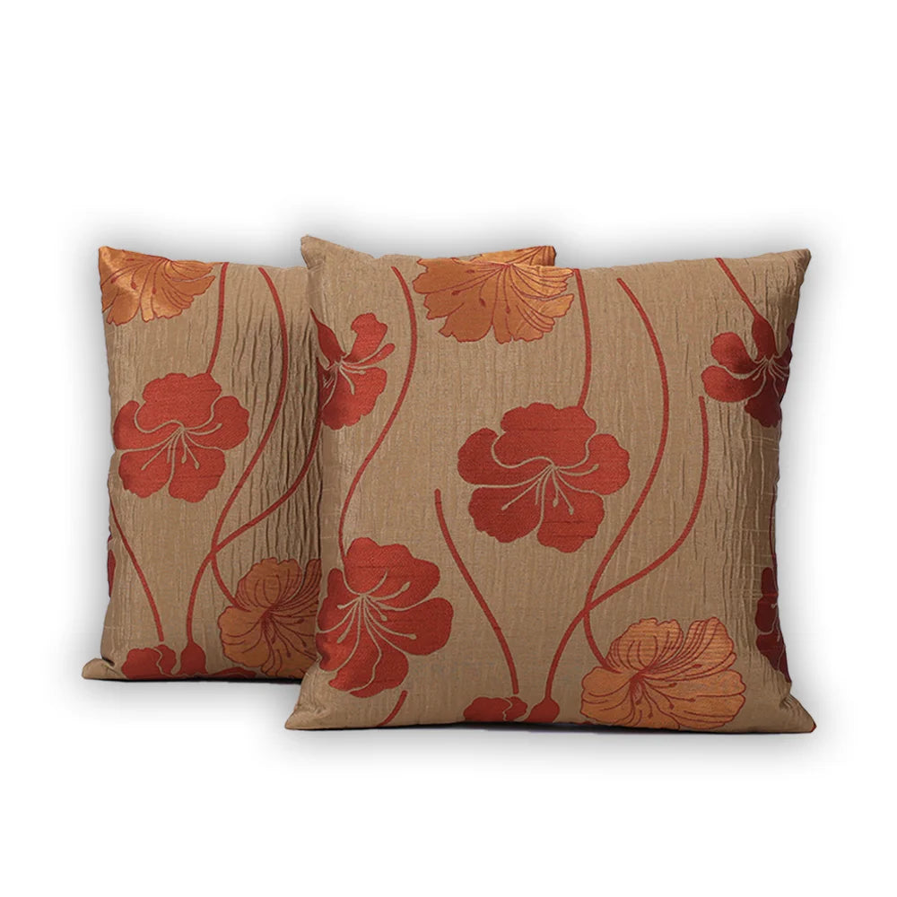 BYFT Orchard Cushion Cover 40 x 40 cm (Sun-Kissed Hibiscus Pale Gold) 16 x 16 inch Luxury Decorative Cushion Cover for Sofa, Bed & Living Room - Set of 02