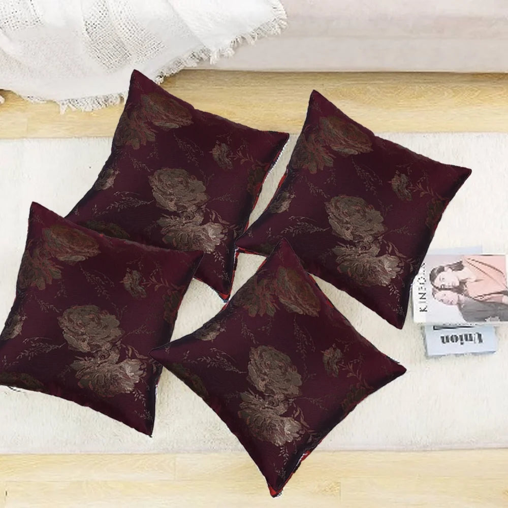 BYFT Orchard Cushion Cover 40 x 40 cm (Golden Rose Burgundy) 16 x 16 inch Luxury Decorative Cushion Cover for Sofa, Bed & Living Room - Set of 02