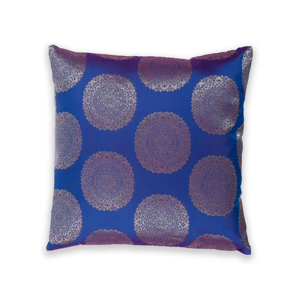 BYFT Orchard Cushion Cover 40 x 40 cm (Golden Brocade Nick Blue) 16 x 16 inch Luxury Decorative Cushion Cover for Sofa, Bed & Living Room - Set of 02