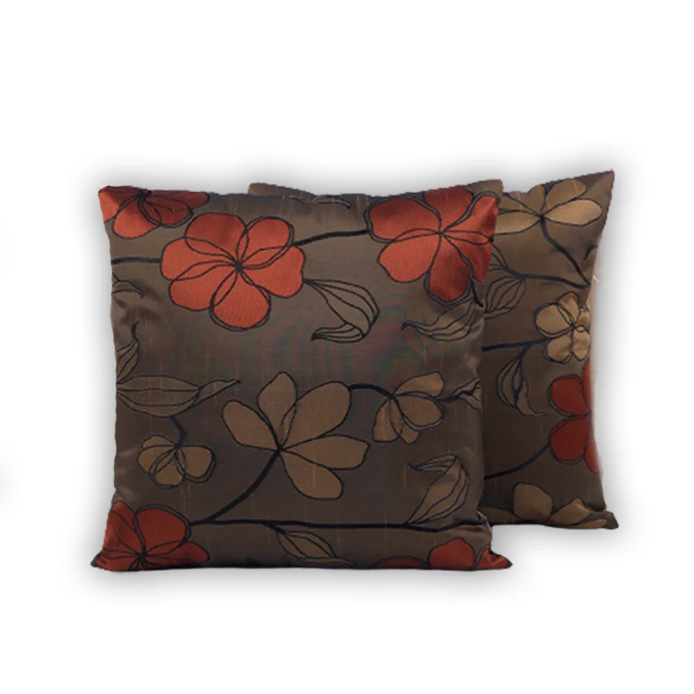 BYFT Orchard Cushion Cover 40 x 40 cm (Blossom Coffee Brown) 16 x 16 inch Luxury Decorative Cushion Cover for Sofa, Bed & Living Room - Set of 02