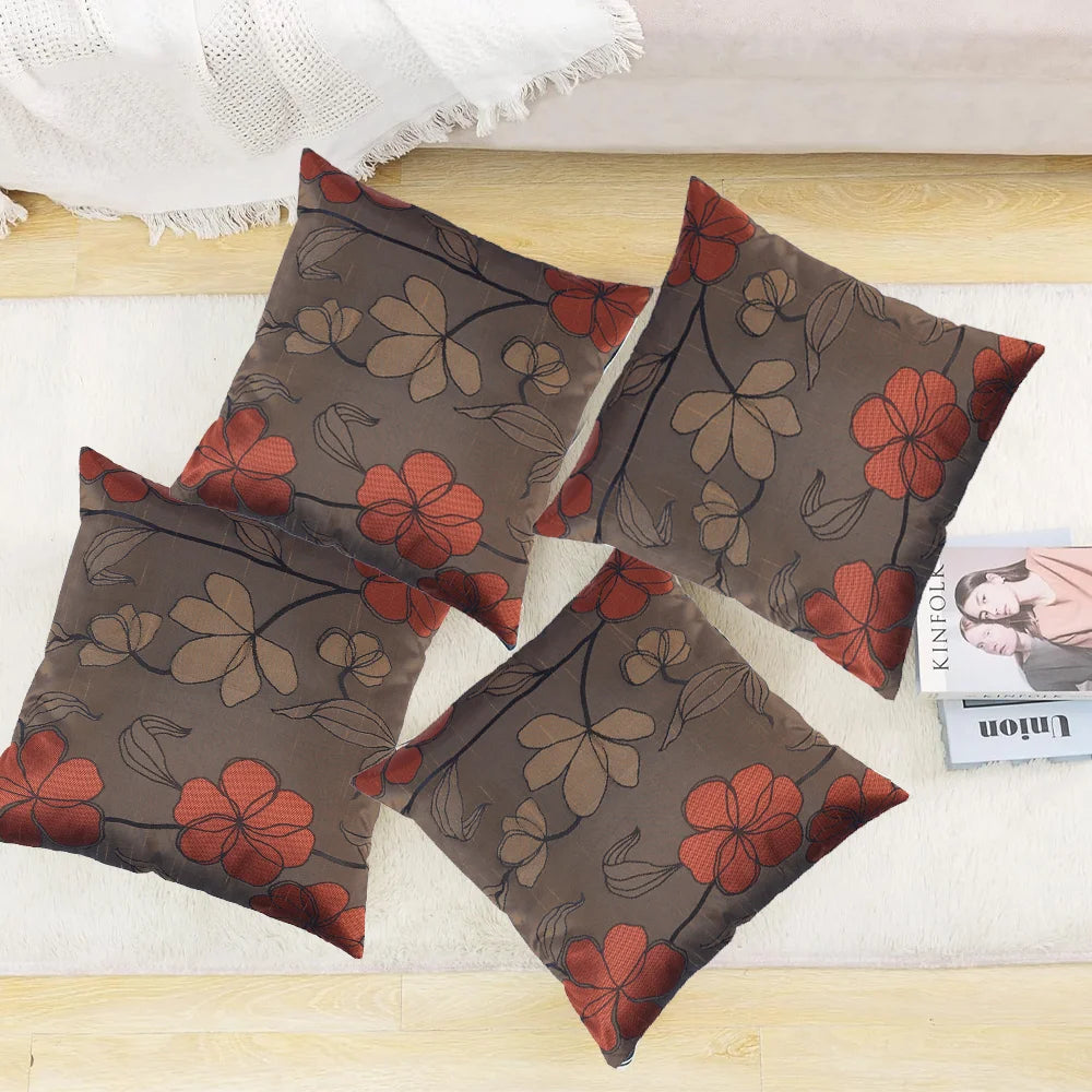 BYFT Orchard Cushion Cover 40 x 40 cm (Blossom Coffee Brown) 16 x 16 inch Luxury Decorative Cushion Cover for Sofa, Bed & Living Room - Set of 02