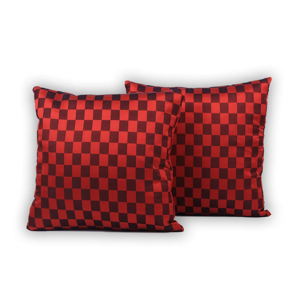 BYFT Orchard Cushion Cover 40 x 40 cm (Checkered Red & Black) 16 x 16 inch Luxury Decorative Cushion Cover for Sofa, Bed & Living Room - Set of 02