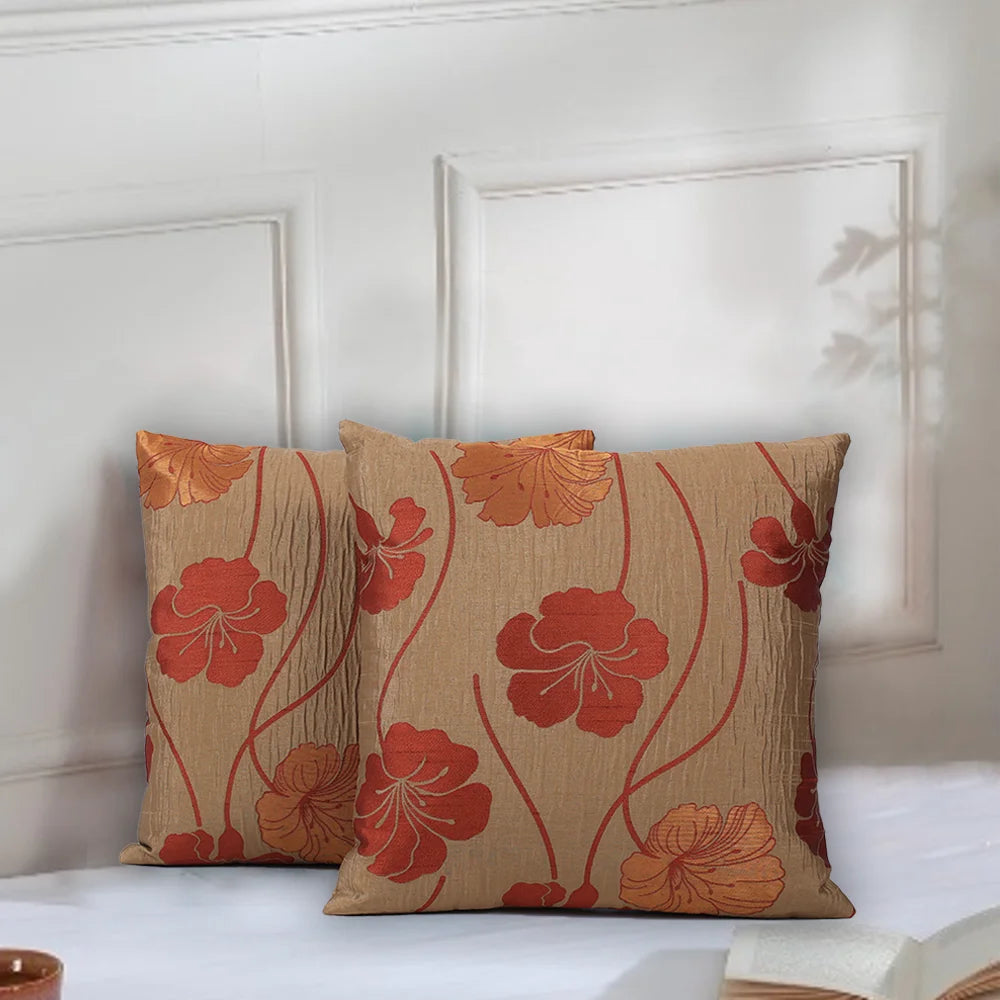 BYFT Orchard Cushion Cover 40 x 40 cm (Sun-Kissed Hibiscus Pale Gold) 16 x 16 inch Luxury Decorative Cushion Cover for Sofa, Bed & Living Room - Set of 02