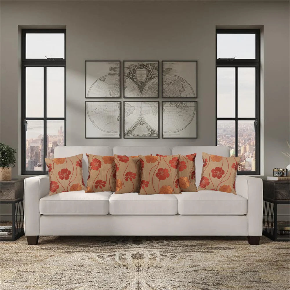 BYFT Orchard Cushion Cover 40 x 40 cm (Sun-Kissed Hibiscus Pale Gold) 16 x 16 inch Luxury Decorative Cushion Cover for Sofa, Bed & Living Room - Set of 02