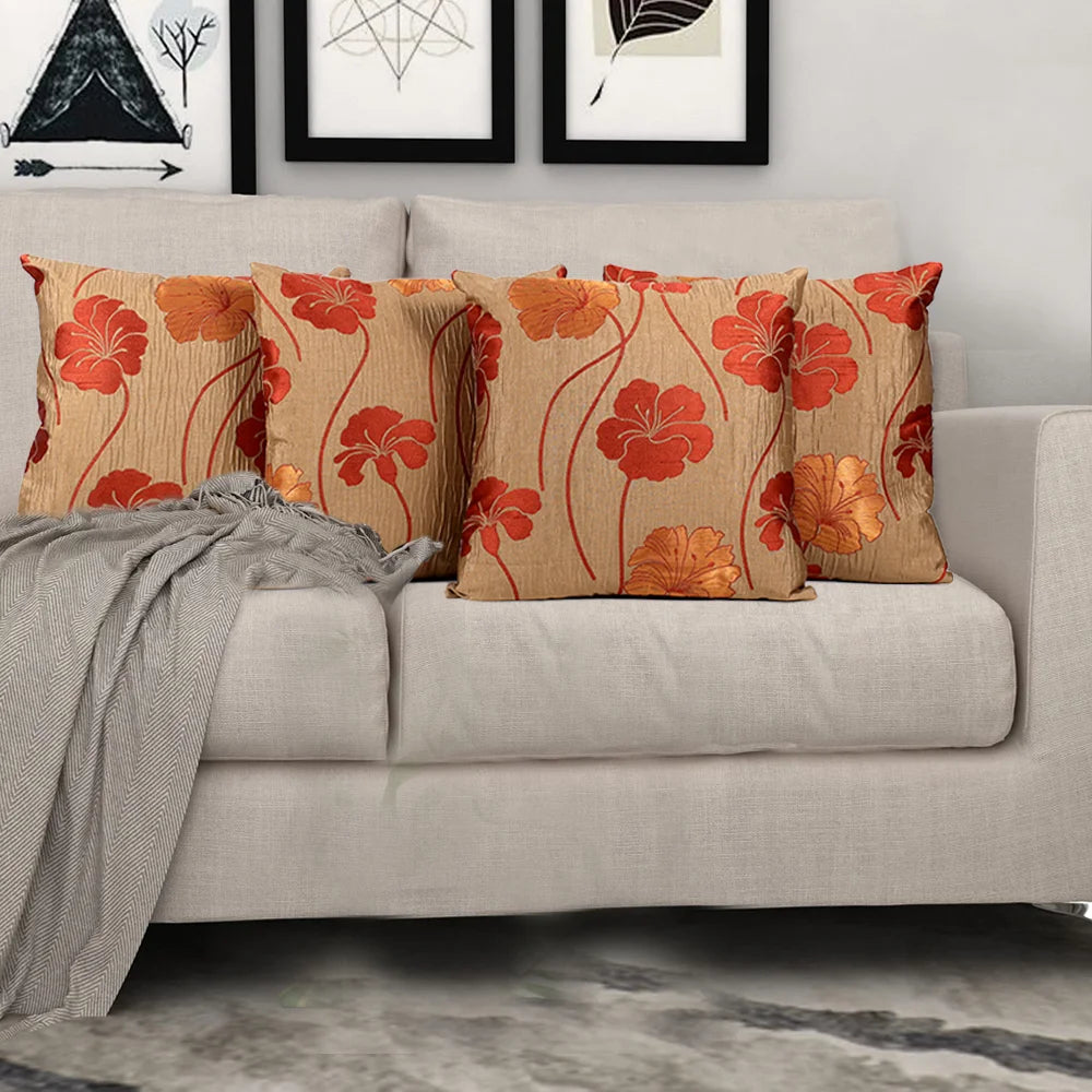 BYFT Orchard Cushion Cover 40 x 40 cm (Sun-Kissed Hibiscus Pale Gold) 16 x 16 inch Luxury Decorative Cushion Cover for Sofa, Bed & Living Room - Set of 02