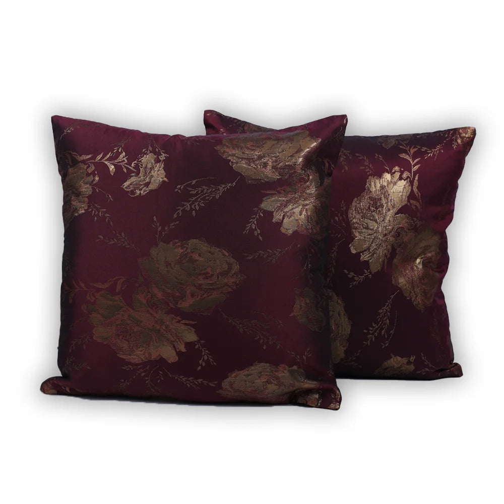 BYFT Orchard Cushion Cover 40 x 40 cm (Golden Rose Burgundy) 16 x 16 inch Luxury Decorative Cushion Cover for Sofa, Bed & Living Room - Set of 02