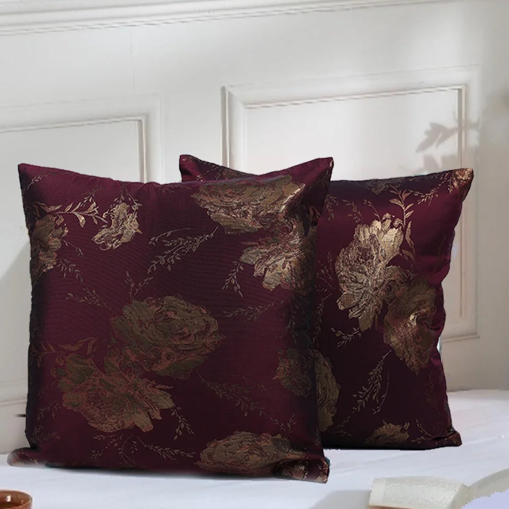 BYFT Orchard Cushion Cover 40 x 40 cm (Golden Rose Burgundy) 16 x 16 inch Luxury Decorative Cushion Cover for Sofa, Bed & Living Room - Set of 02