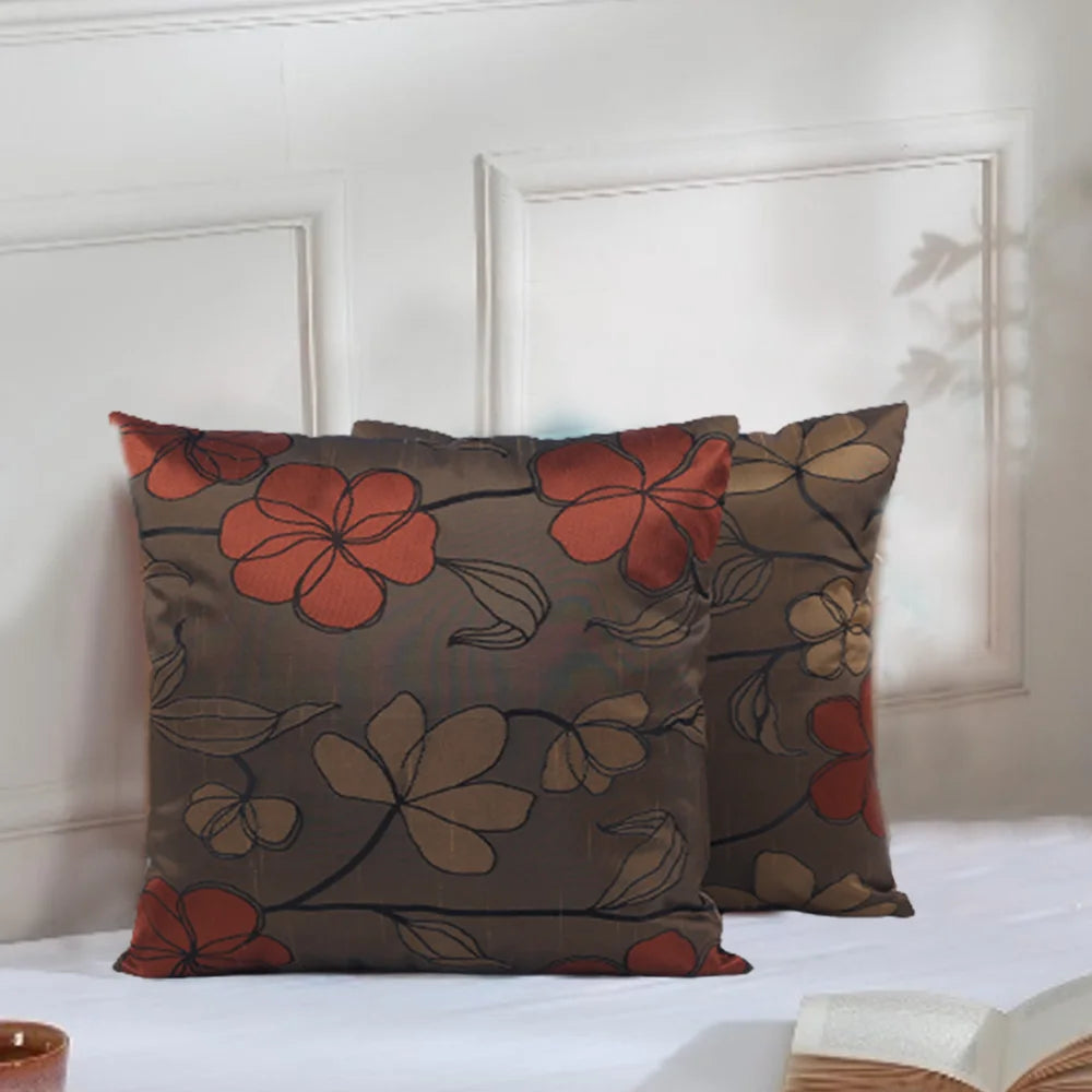 BYFT Orchard Cushion Cover 40 x 40 cm (Blossom Coffee Brown) 16 x 16 inch Luxury Decorative Cushion Cover for Sofa, Bed & Living Room - Set of 02