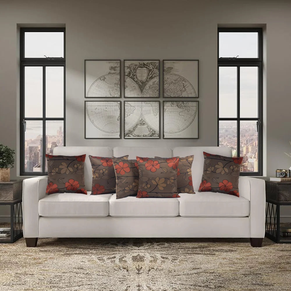 BYFT Orchard Cushion Cover 40 x 40 cm (Blossom Coffee Brown) 16 x 16 inch Luxury Decorative Cushion Cover for Sofa, Bed & Living Room - Set of 02