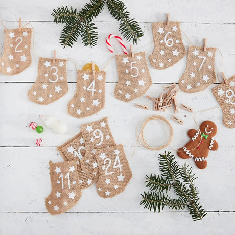 Let It Snow Advent Hessian Stockings