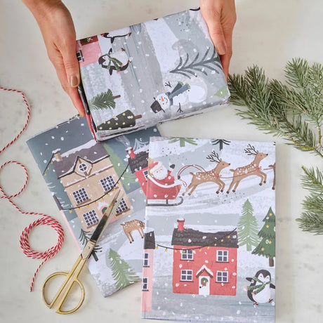 Christmas Scene Wrapping Paper w/ Tags