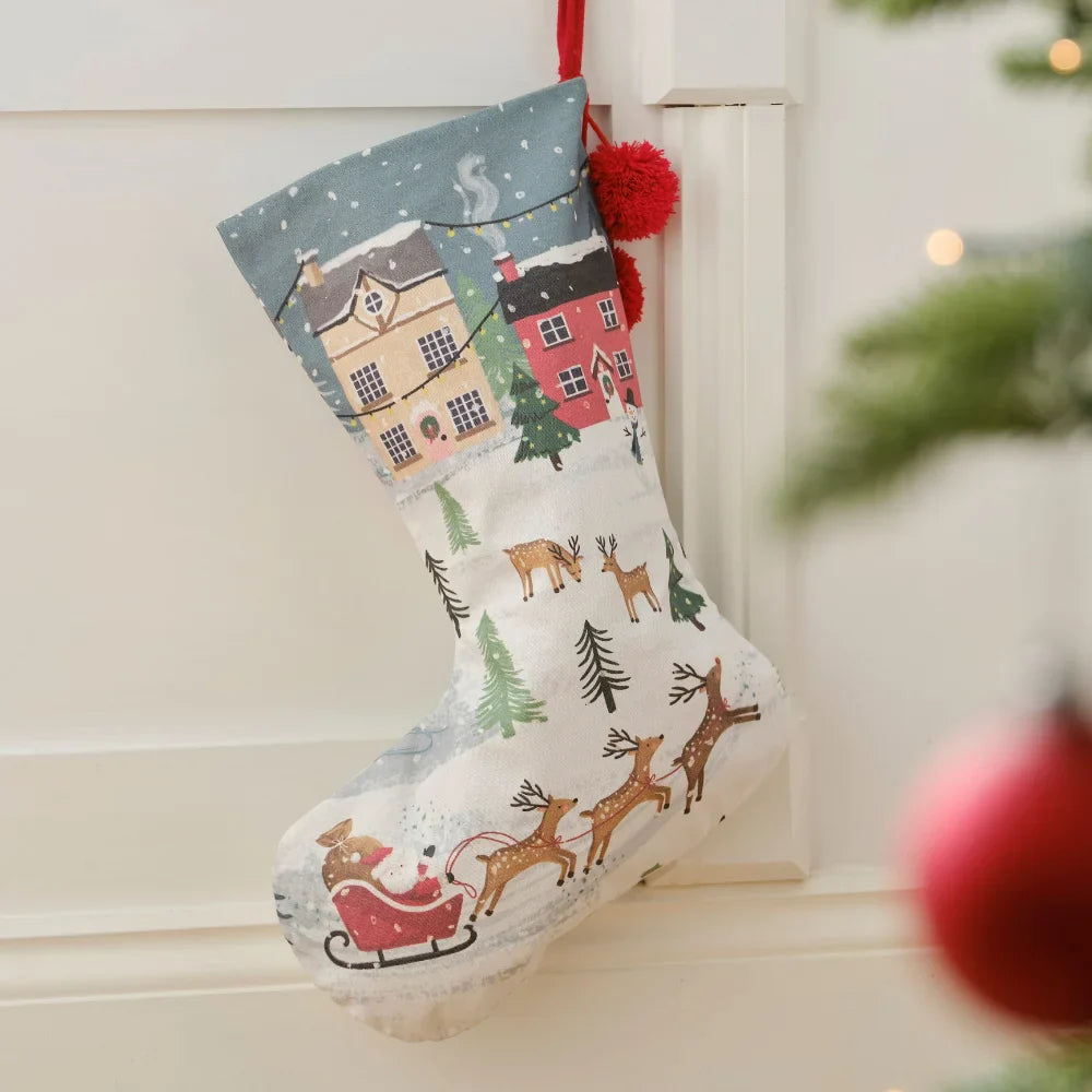 Christmas Scene Cotton Stocking