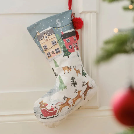Christmas Scene Cotton Stocking