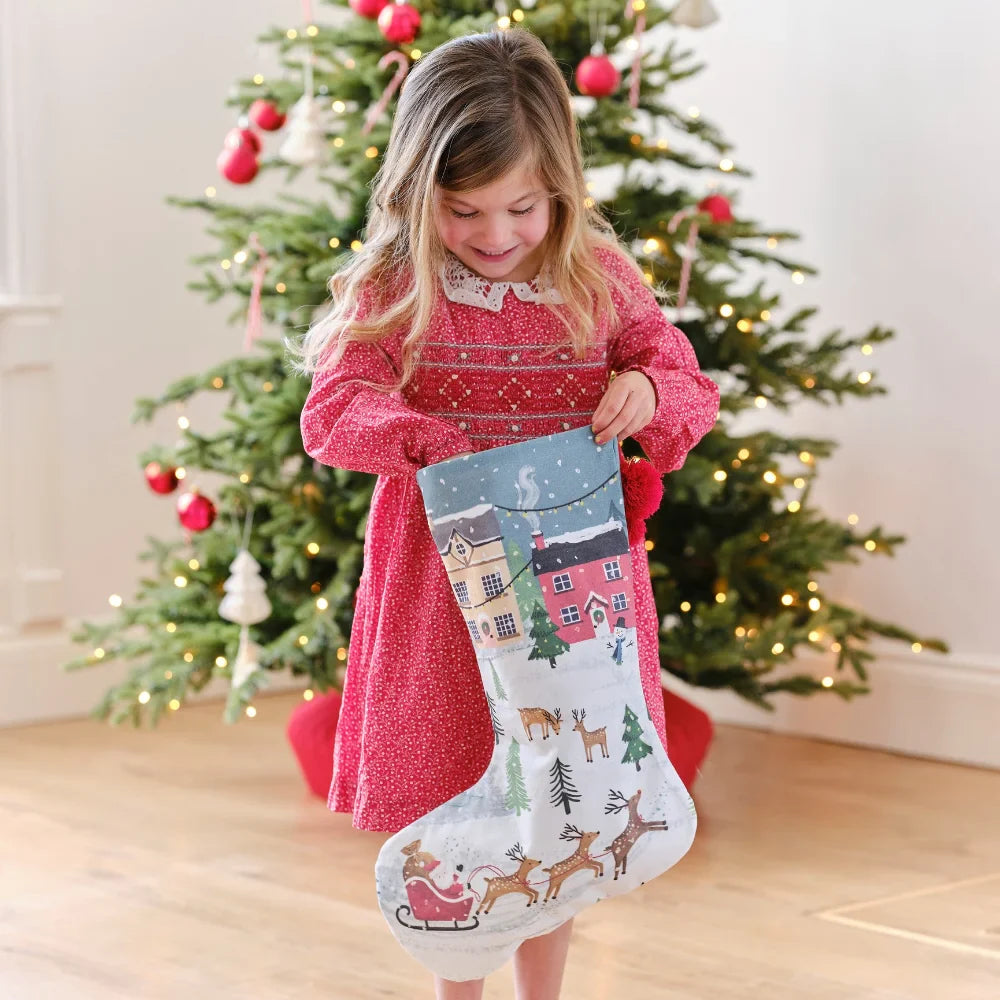 Christmas Scene Cotton Stocking