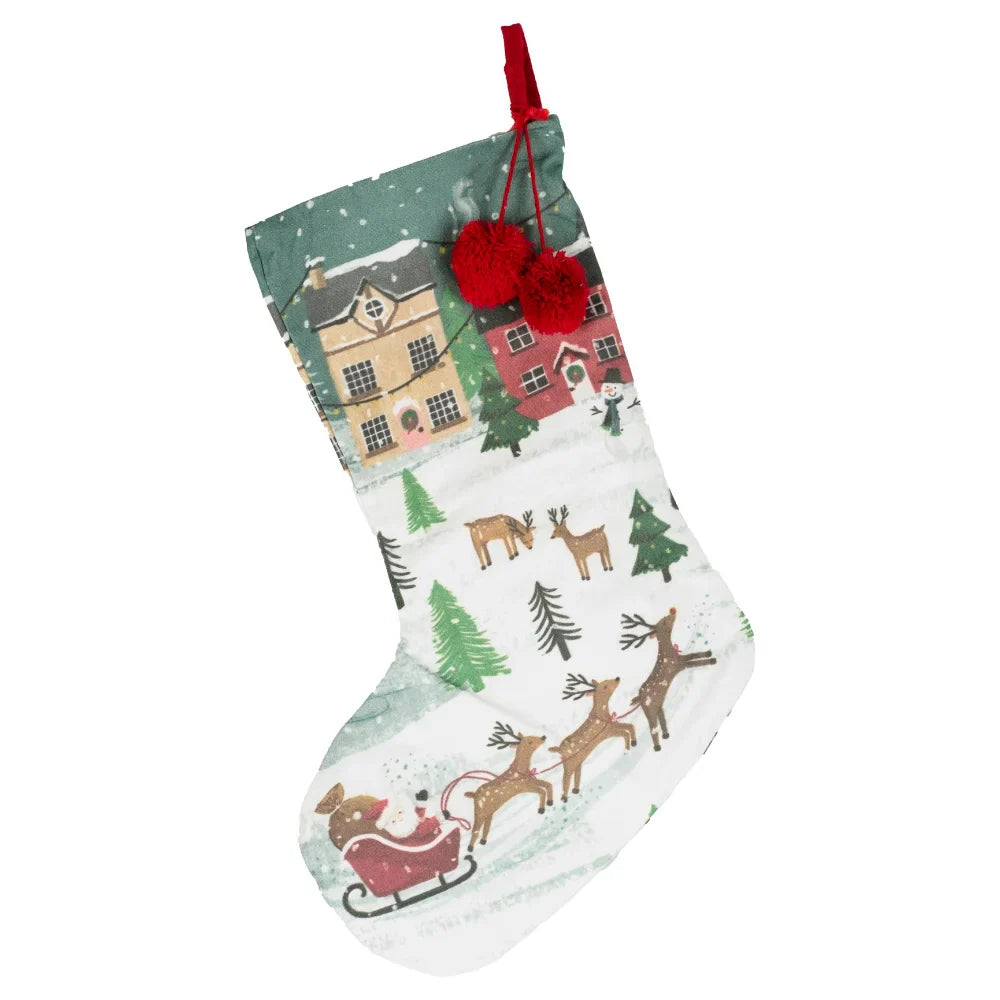 Christmas Scene Cotton Stocking