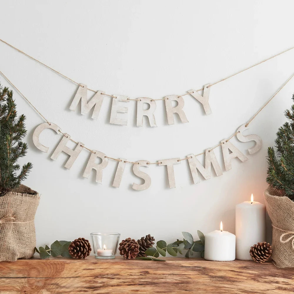 Rustic Wooden Merry Christmas Bunting