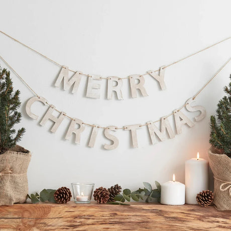 Rustic Wooden Merry Christmas Bunting