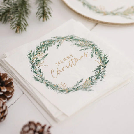 Merry Christmas Wreath Paper Napkin