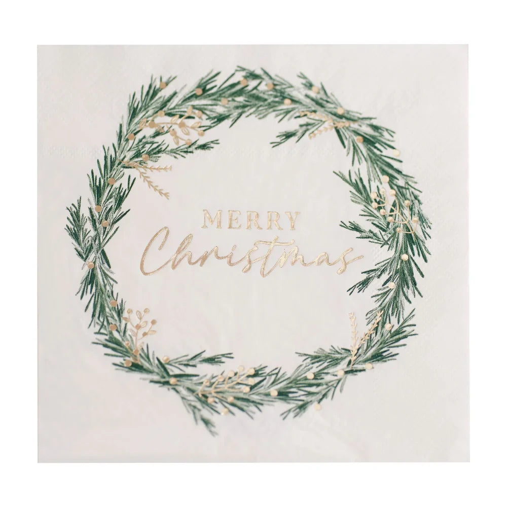 Merry Christmas Wreath Paper Napkin