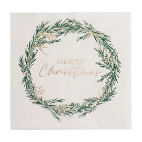 Merry Christmas Wreath Paper Napkin