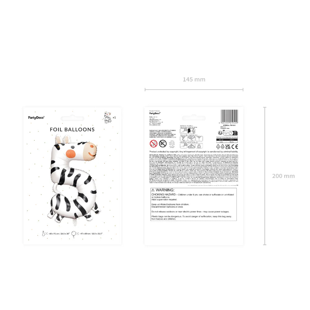 Foil Balloon Number 5 - Zebra