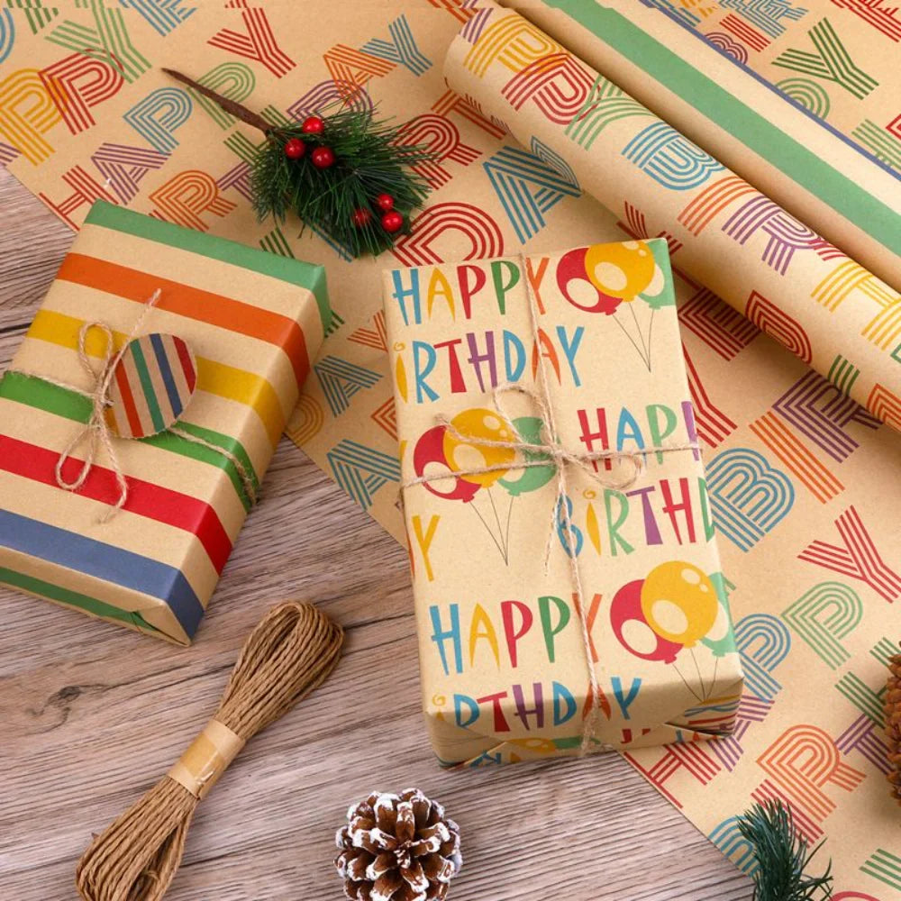 Happy Birthday Balloon Kraft Gift Wrapping Paper 50 x 70 Cm Set of 6 Pcs