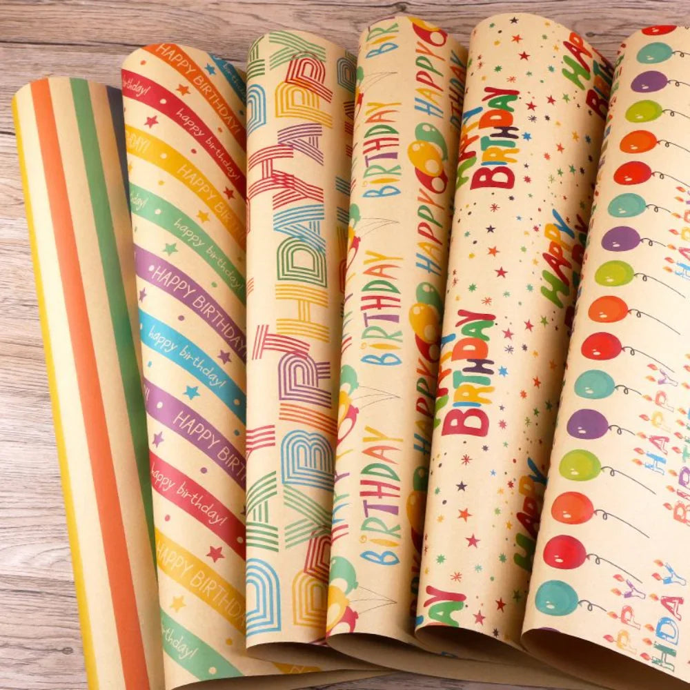 Happy Birthday Balloon Kraft Gift Wrapping Paper 50 x 70 Cm Set of 6 Pcs