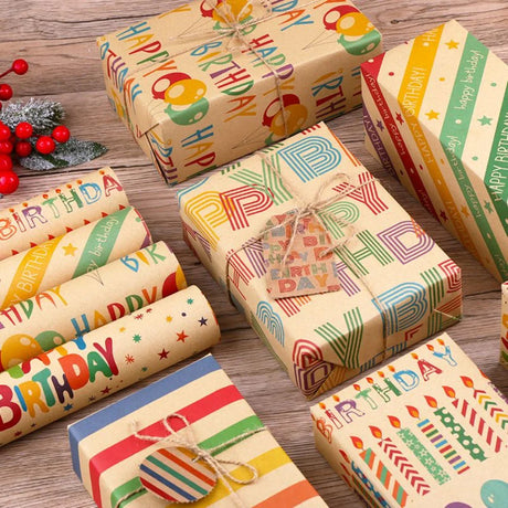 Happy Birthday Letter Kraft Gift Wrapping Paper 50 x 70 Cm Set of 6 Pcs
