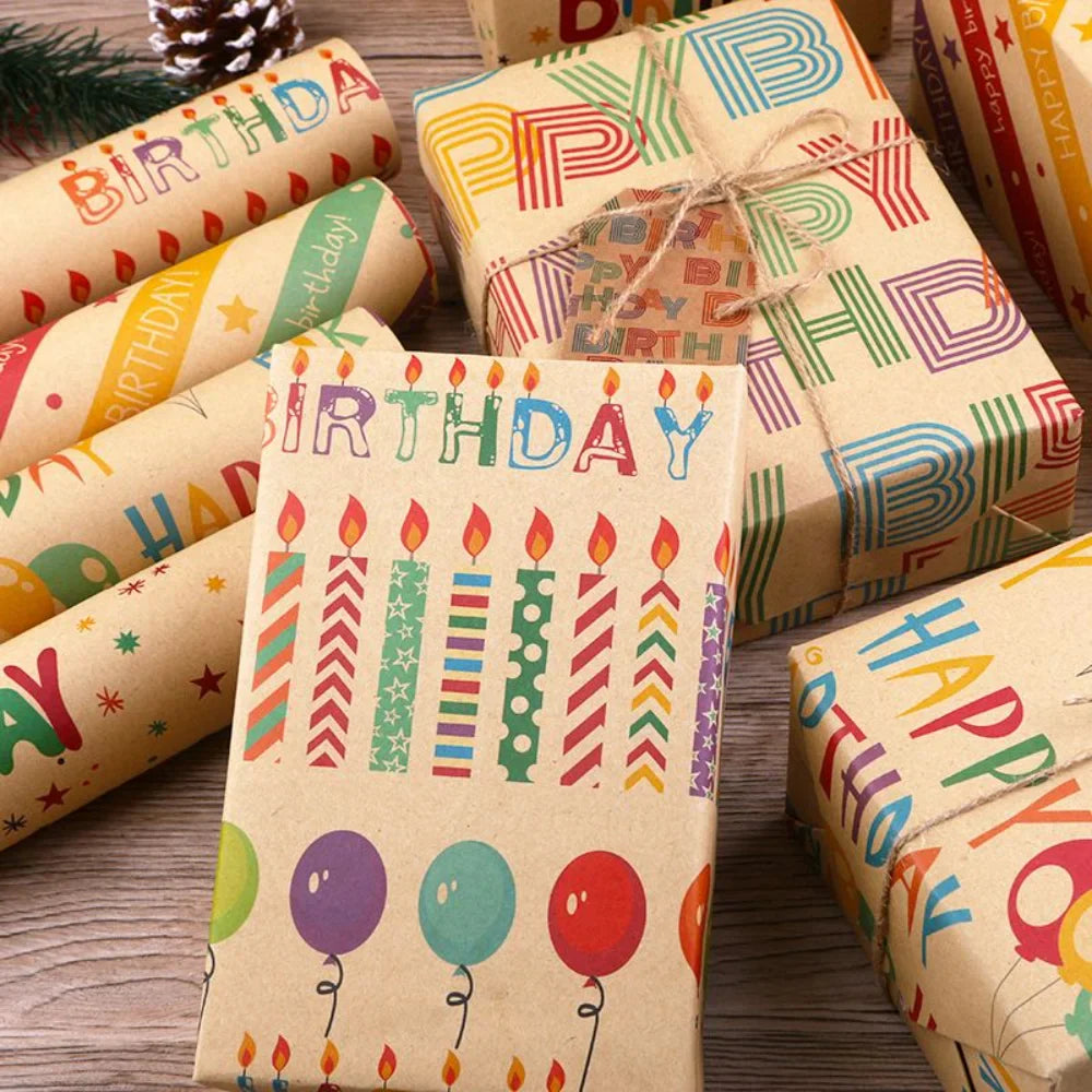 Candle & Balloon Kraft Gift Wrapping Paper 50 x 70 Cm Set of 6 Pcs