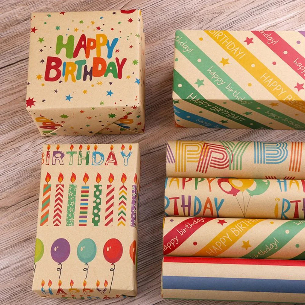 Candle & Balloon Kraft Gift Wrapping Paper 50 x 70 Cm Set of 6 Pcs