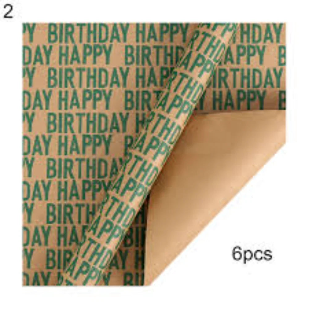 Happy Birthday Kraft Gift Wrapping Paper 50 x 70 Cm Set of 6 Pcs