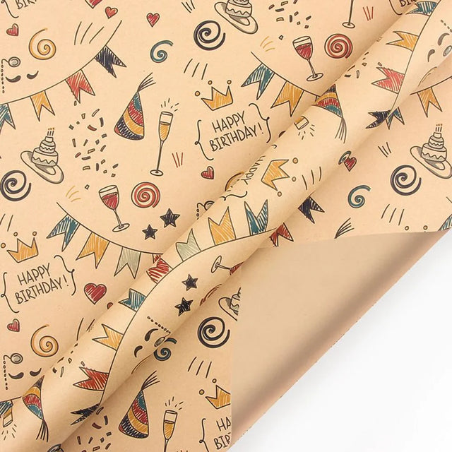 Birthday Party Kraft Gift Wrapping Paper 50 x 70 Cm Set of 6 Pcs