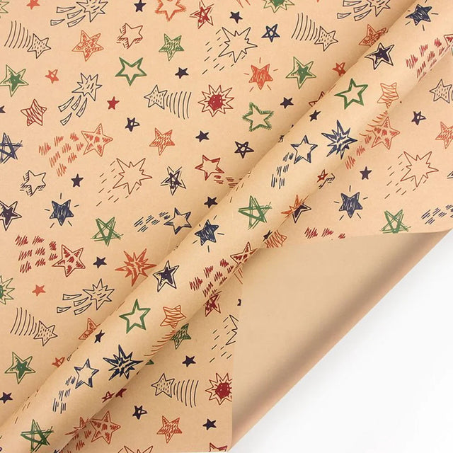 Stars Kraft Gift Wrapping Paper 50 x 70 Cm Set of 6 Pcs