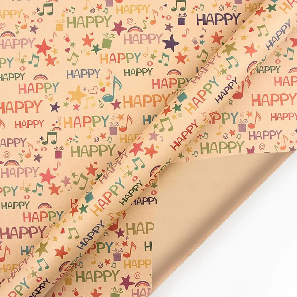 Happy Kraft Gift Wrapping Paper 50 x 70 Cm Set of 6 Pcs