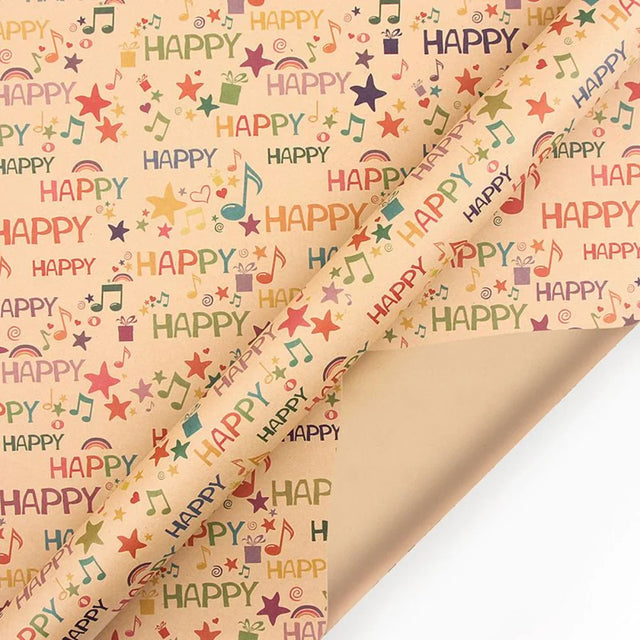 Happy Kraft Gift Wrapping Paper 50 x 70 Cm Set of 6 Pcs