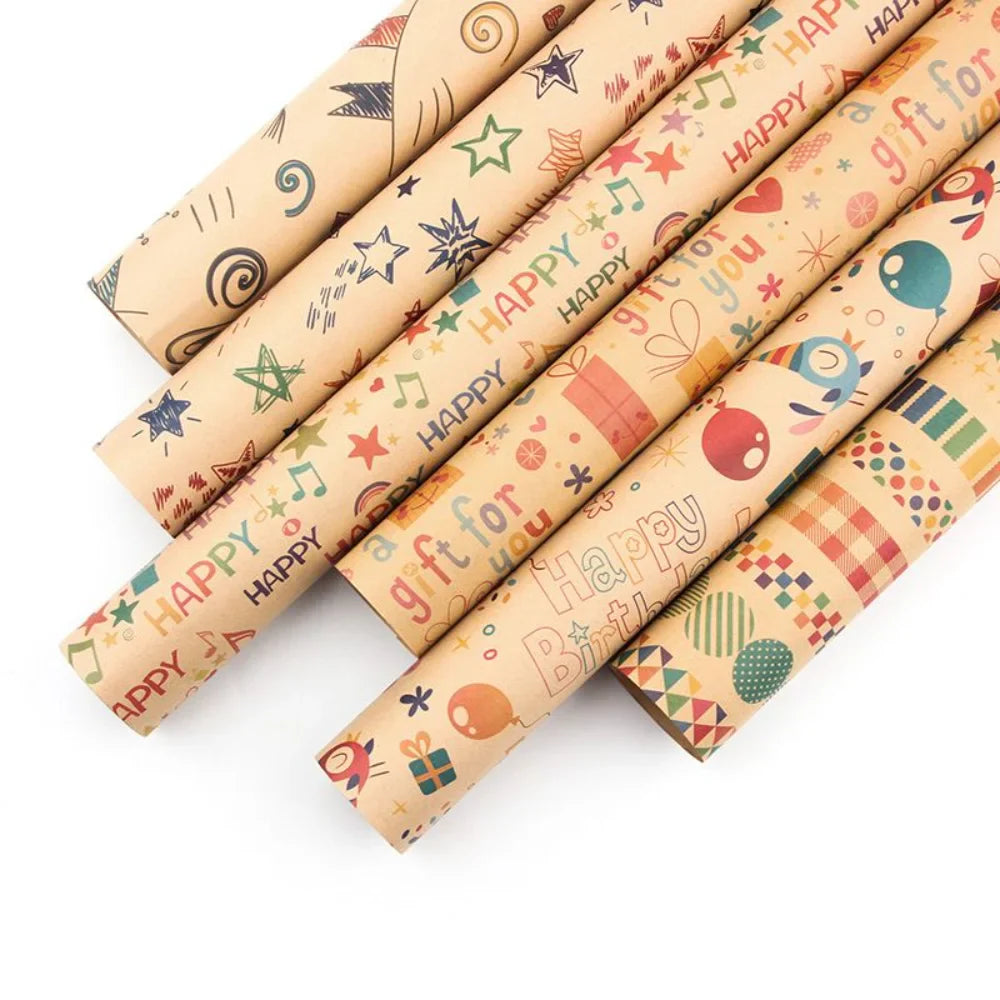 Multi Design Kraft Gift Wrapping Paper 50 x 70 Cm Set of 6 Pcs