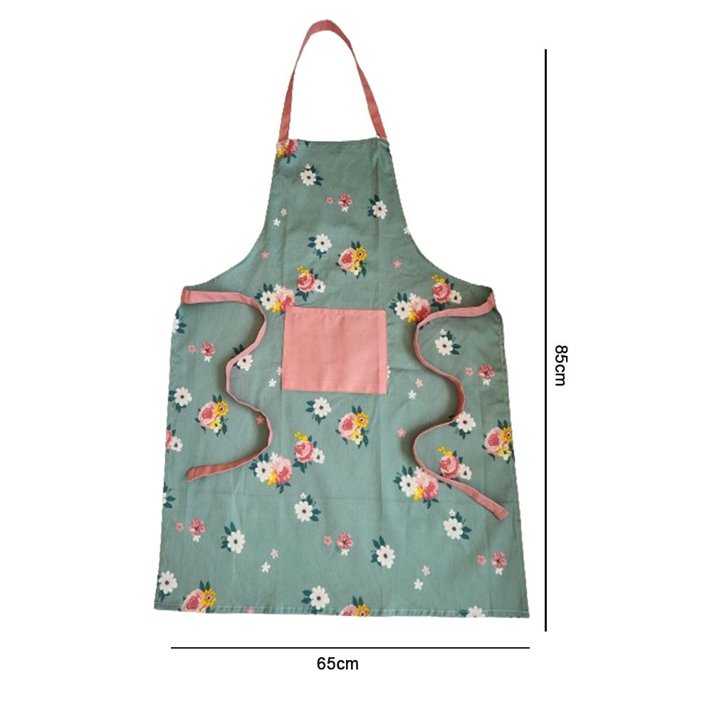 BYFT Orchard Apron - Green and Pink Floral Cotton Cooking Apron