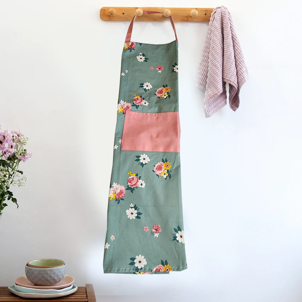 BYFT Orchard Apron - Green and Pink Floral Cotton Cooking Apron