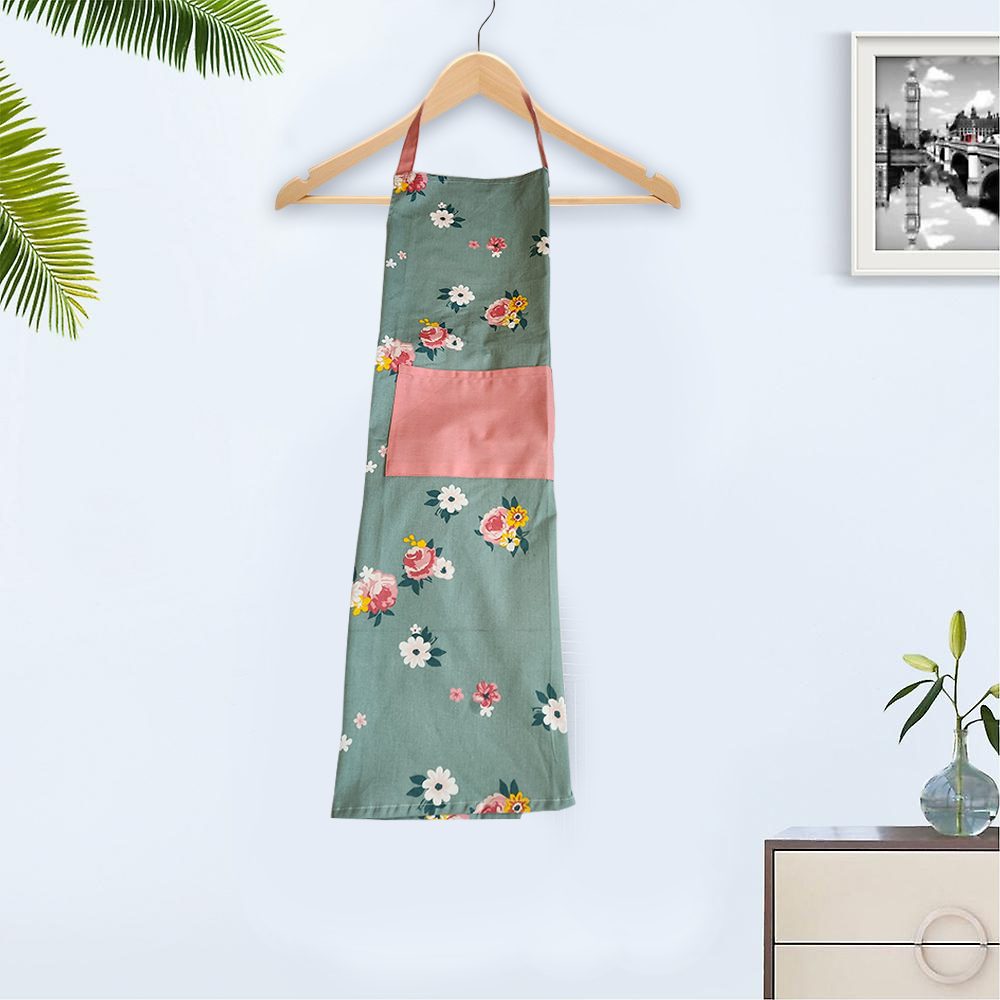 BYFT Orchard Apron - Green and Pink Floral Cotton Cooking Apron