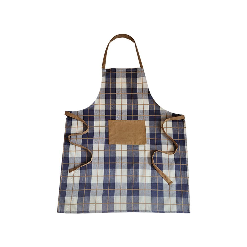 BYFT Orchard Apron - Navy Blue and Caramel Checked Chef Apron